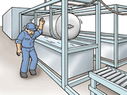 給湯器製造工場において、給湯タンクの漏れ検査作業中の作業者が熱中症にかかる
